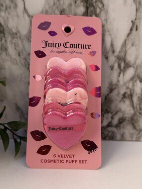 Juicy Couture Velvet Cosmetic Puff Set 6 Pc Heart Makeup Powder Puffs
